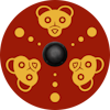 logo with three yellow bear heads on a red background